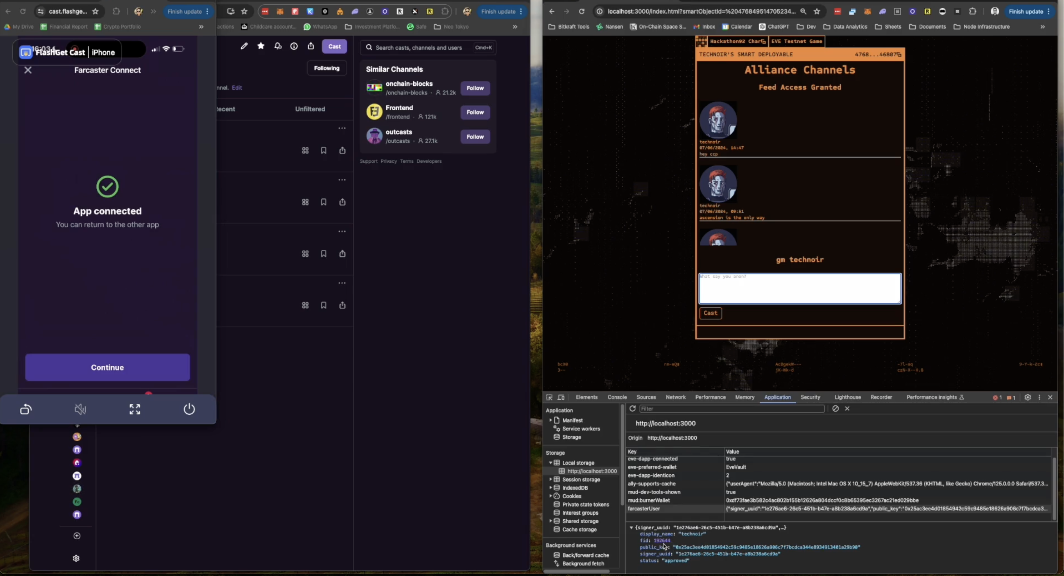 Fig.8 - A user connecting to Farcaster client built inside Project Awakening